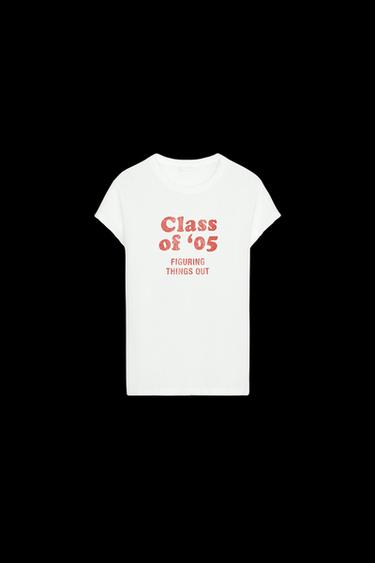 Zara RUSTIC TEXT T-SHIRT - White / Red - Image 0
