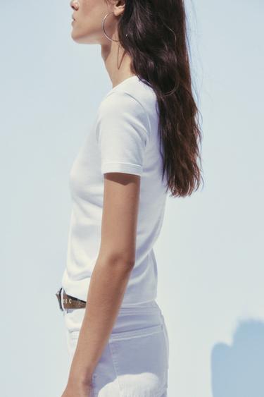 T-SHIRT WITH BACK SEAM - White by Zara - Image 3