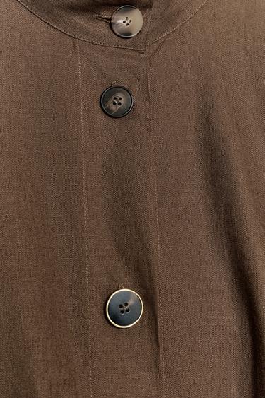 LINEN BLEND PUFF SLEEVE SHIRT - Brown / Taupe by Zara - Image 7