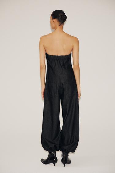 TRF DENIM BANDEAU JUMPSUIT - Black by Zara - Image 3