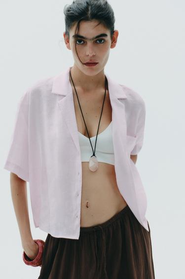 Zara FLOWY POCKET SHIRT - Pale pink