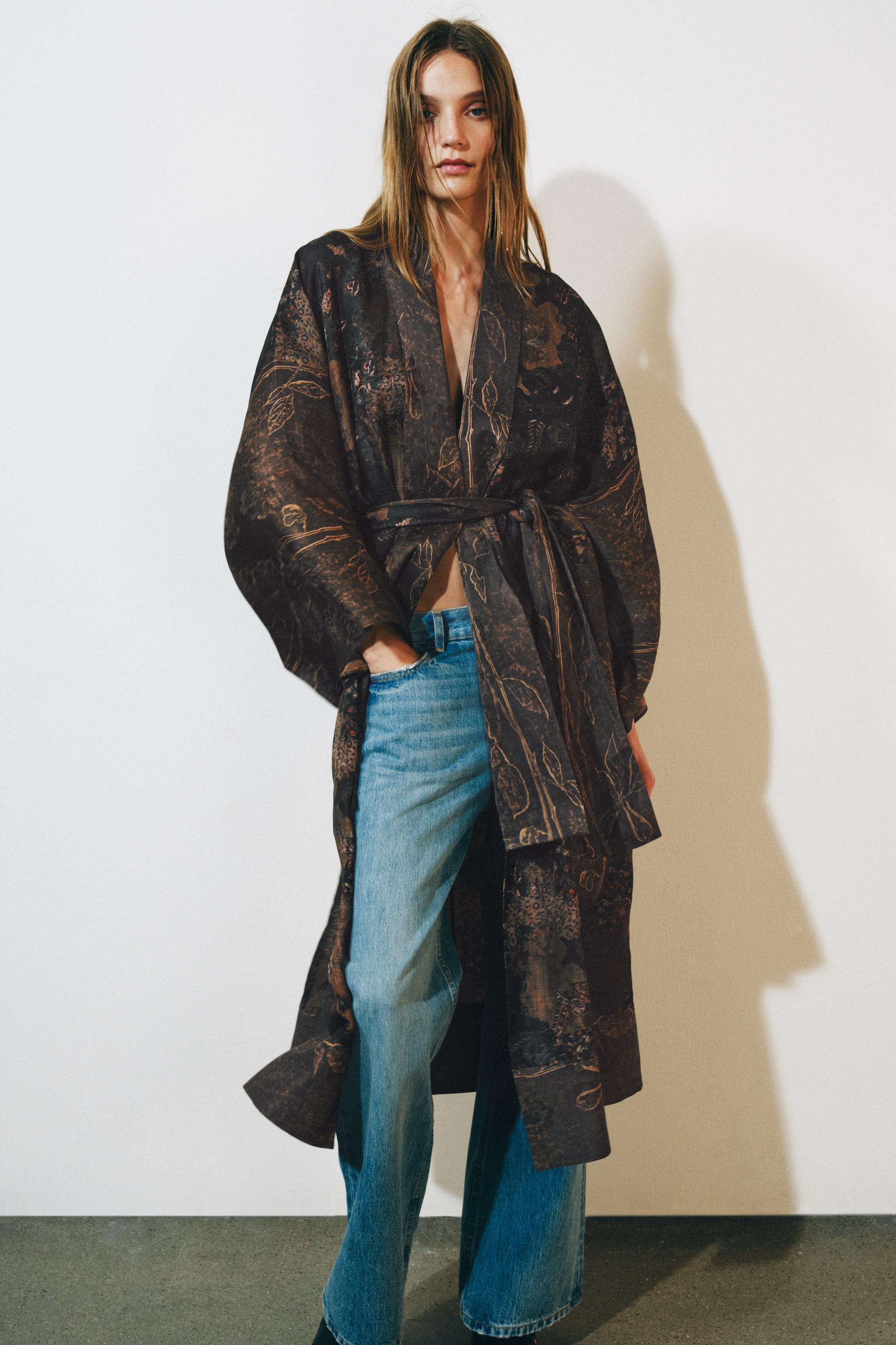 Zara İşlemeli Keten Kimono görsel 3