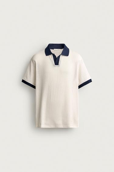 POLO REGULAR FIT À STRUCTURE AJOURÉE - Blanc cassé de Zara