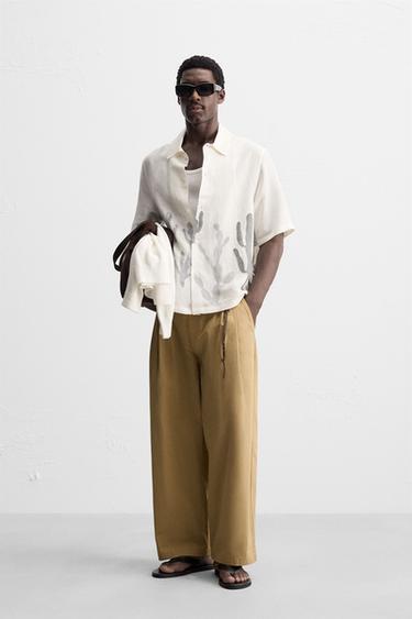 LINEN-VISCOSE CACTUS SHIRT - White by Zara
