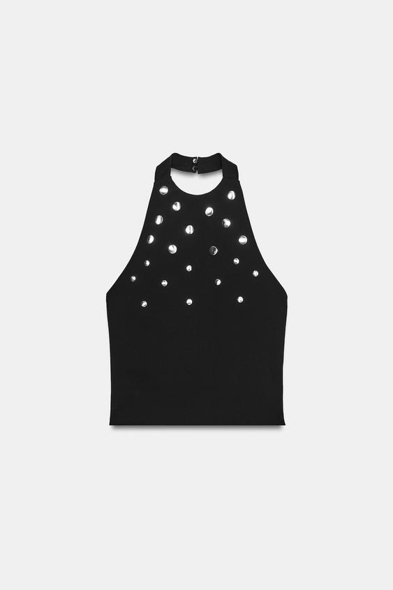 TOP HALTER TACHAS - Negro de Zara - Imagen 0