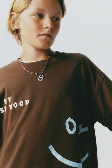 Zara SMILEY PRINT T-SHIRT - Brown