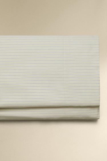 STRIPED SATEEN FLAT SHEET (300 THREAD COUNT) - Ecru by Zara