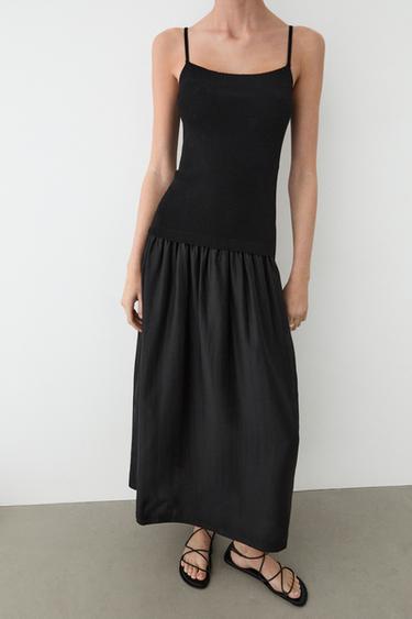 Zara Combined strap midi dress - Black