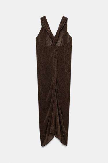 ZW COLLECTION JACQUARD MIDI DRESS - Chocolate by Zara - Image 4