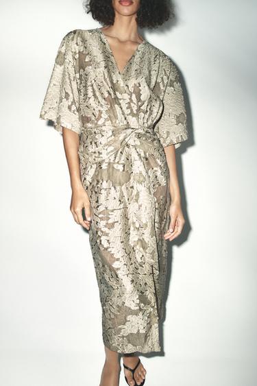 TEXTURED DRAPED DRESS - Mid-green by Zara