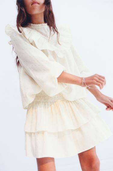 Zara SHIMMER ROMANTIC SHIRT - Ecru