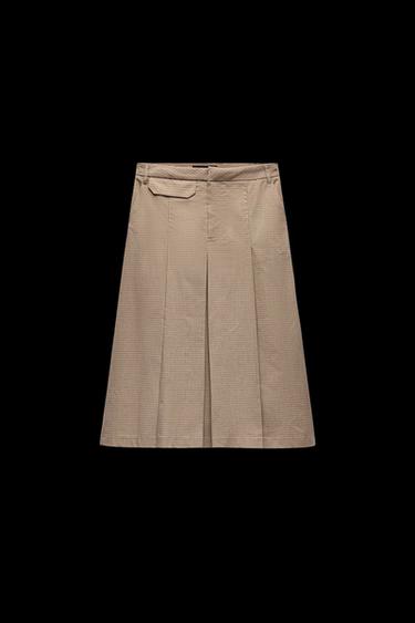 Zara CHECKERED PLEATED MIDI SKIRT - Beige-brown - Image 0
