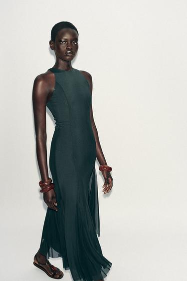 ROBE LONGUE EN TULLE À GODETS - Vert foncé de Zara - Image 4