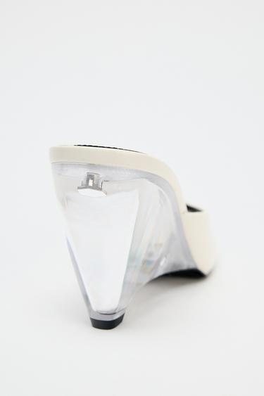 MULES À TALONS COMPENSÉS TRANSPARENTS EN CUIR - Blanc écru de Zara - Image 6