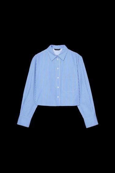 CAMISA CROPPED POPELÍN - Azul / Blanco de Zara - Imagen 0