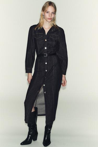 Z1975 FITTED DENIM MIDI DRESS - Black by Zara