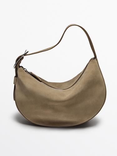 Zara Split suede medium shoulder bag - Sand - Image 0