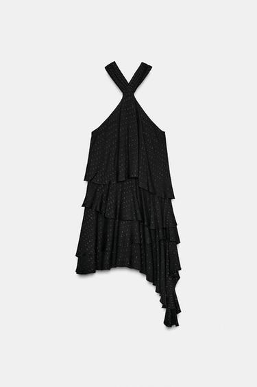 Zara HALTER METALLIC THREAD DRESS - Black