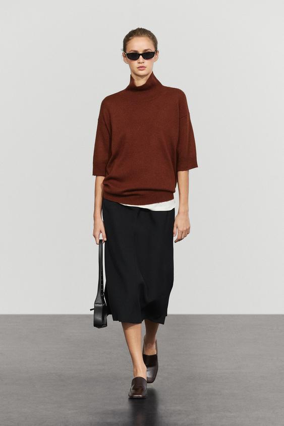 Zara Wool knit sweater with mock turtleneck - white - Image 0