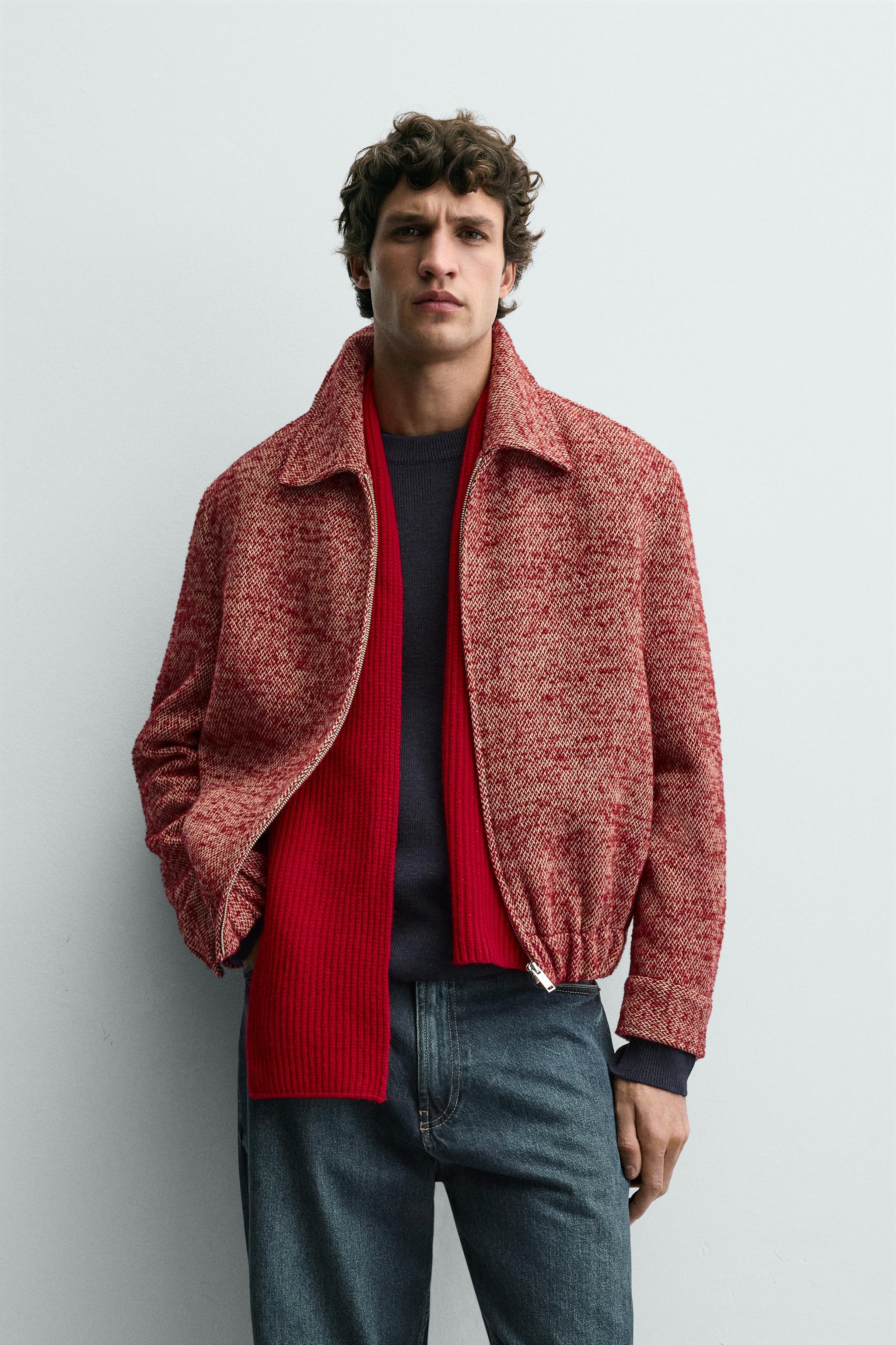 TEXTURED WOOL OVERSHIRT - Red / White | ZARA India