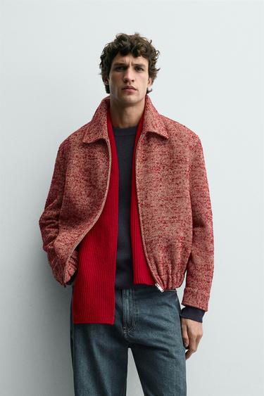 TEXTURED WOOL OVERSHIRT - Red / White by Zara