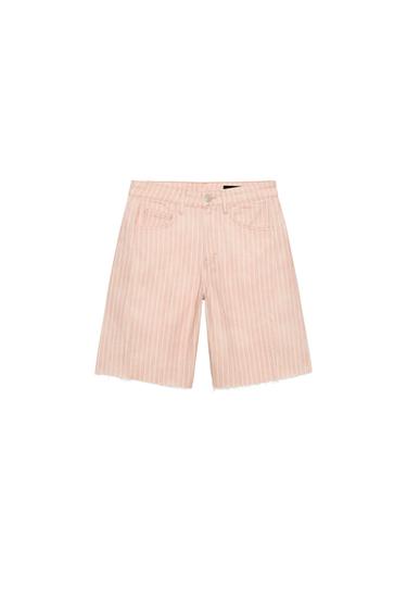 Zara ZW COLLECTION RELAXED FIT MID-RISE DENIM SHORTS - Pink
