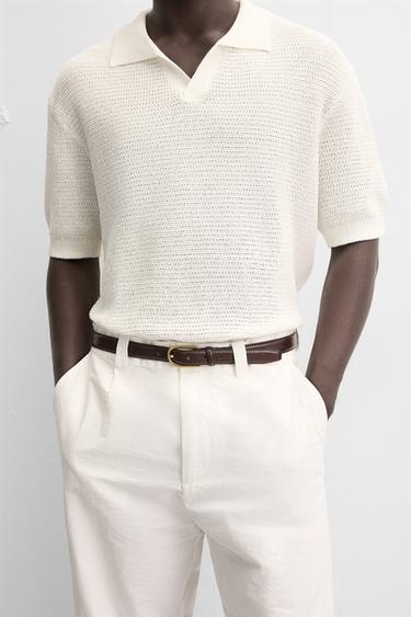 POLO EN MAILLE TEXTURÉE OUVERTE - Blanc de Zara - Image 4