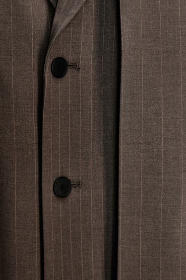 OVERSIZE STRIPED DOUBLE FABRIC BLAZER - Brown / Ecru by Zara - Image 6
