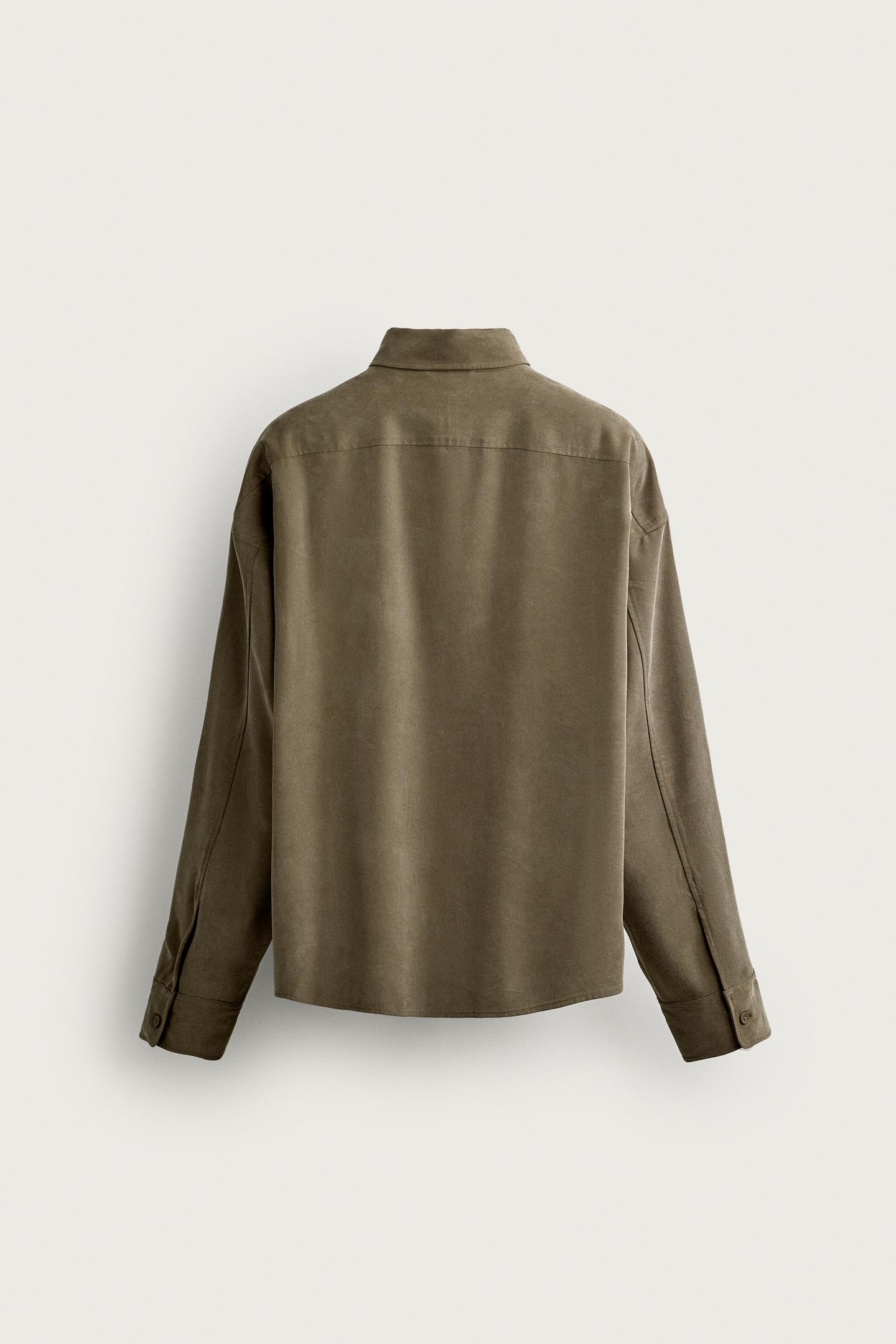Мужская рубашка Zara Relaxed Fit Flowy, цвет: Коричневый — фото 9