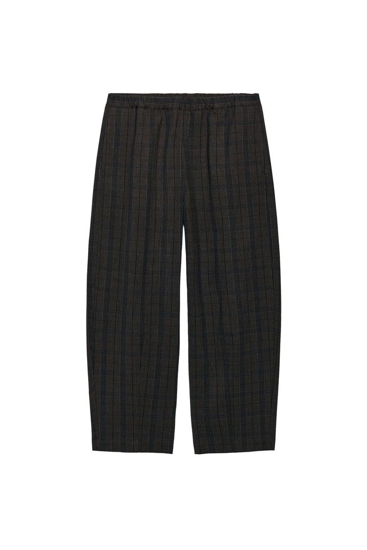 CHECK BARREL TROUSERS