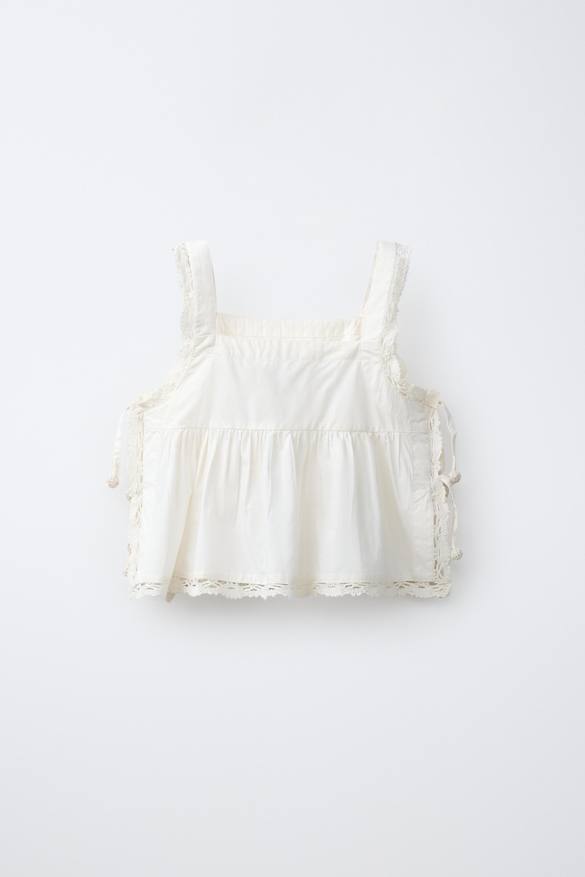 EMBROIDERED SMOCKED TOP - Oyster-white | ZARA United States