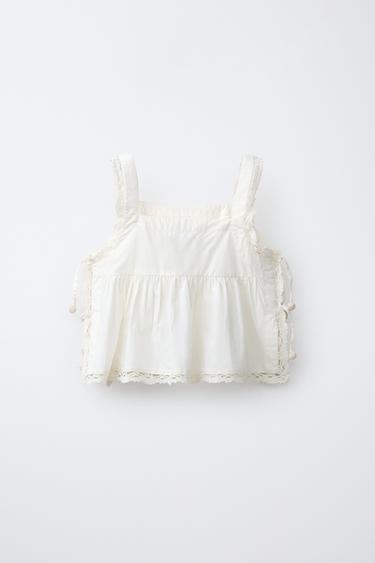 EMBROIDERED TUCK TOP - Oyster-white by Zara - Image 1