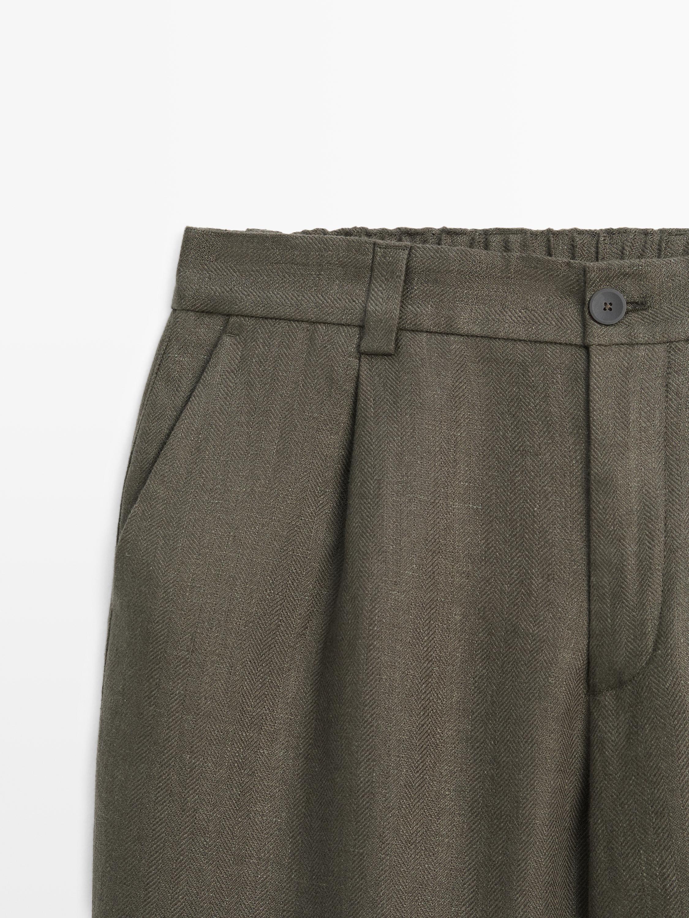 Linen trousers with herringbone detail