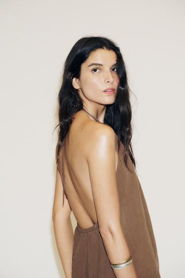 FLOWING OPEN BACK HALTERNECK DRESS - Dark brown by Zara - Image 3