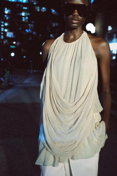 TOP DRAPÉ À POIS ZW COLLECTION - Marron / Écru de Zara - Image 5