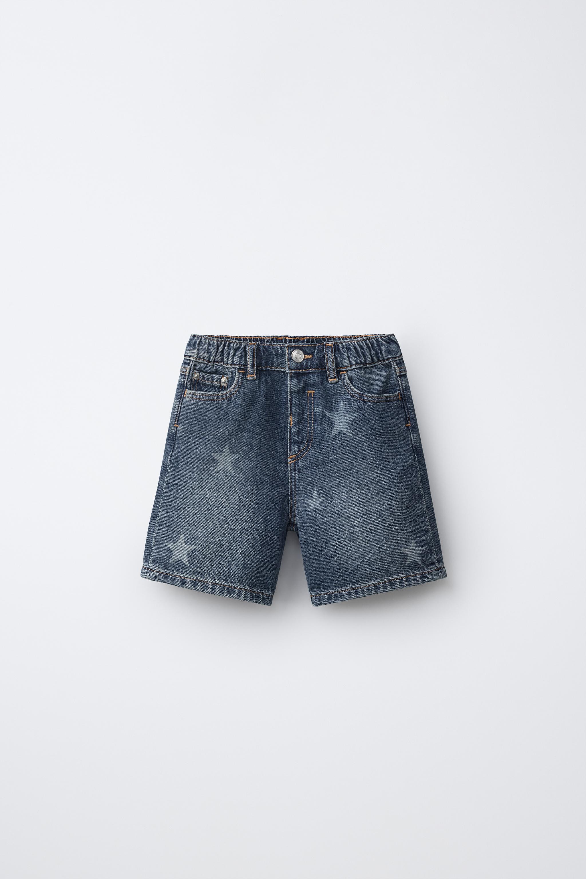 STAR PRINT DENIM BERMUDA SHORTS — Indigo