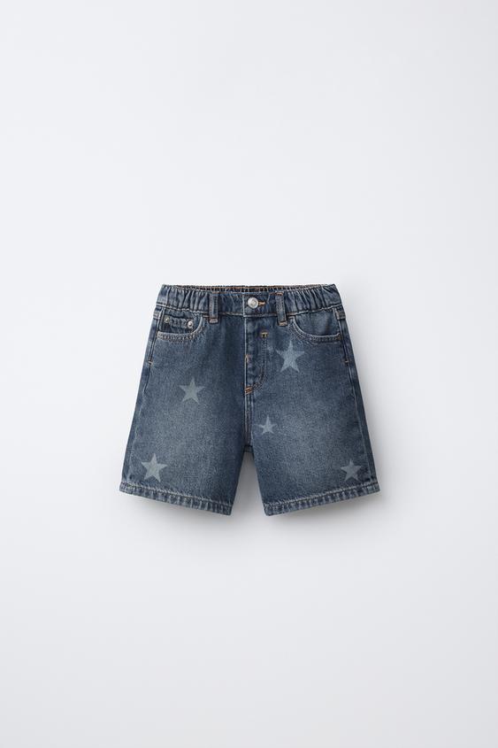 BERMUDA EN JEAN IMPRIMÉ ÉTOILES - Indigo de Zara - Image 0