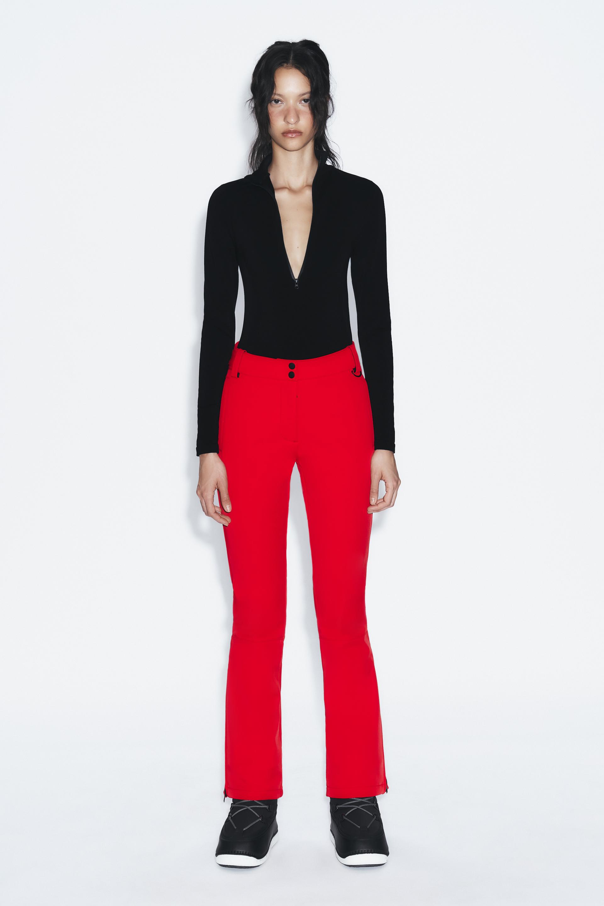 ZARA NEW Small FLARE TROUSERS WITH HIGH WAIST PANT RED ASYMMETRICAL PANT