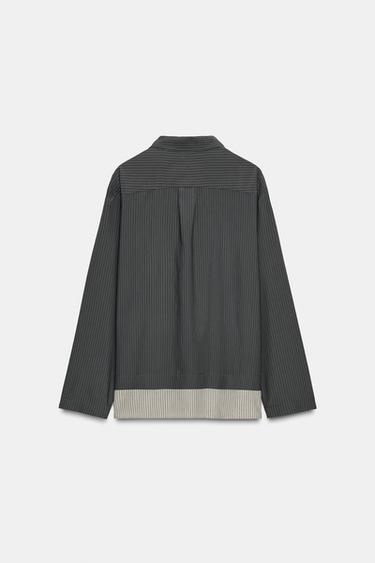 CHEMISE BIMATIÈRE À RAYURES EN MÉLANGE DE VISCOSE - Anthracite foncé de Zara - Image 9
