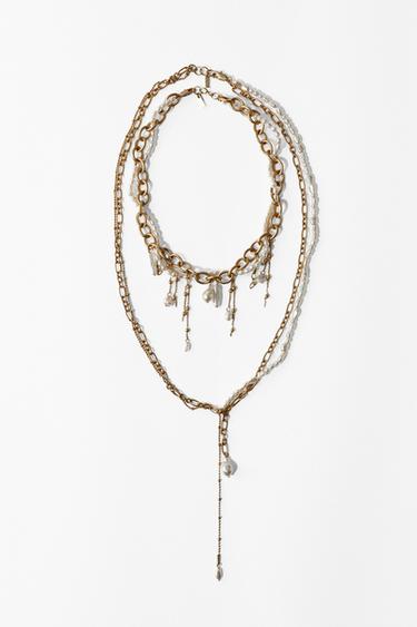 PACK OF 2 CHAIN AND PEARL NECKLACES - Golden by Zara