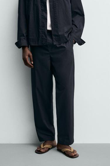 PANTALON DROIT EN POPELINE - Bleu marine de Zara - Image 1