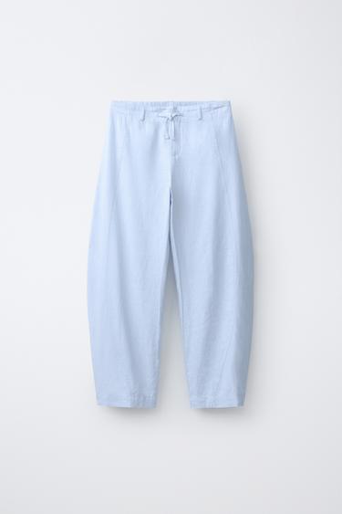 BARREL LINEN BLEND TROUSERS - Sky blue by Zara