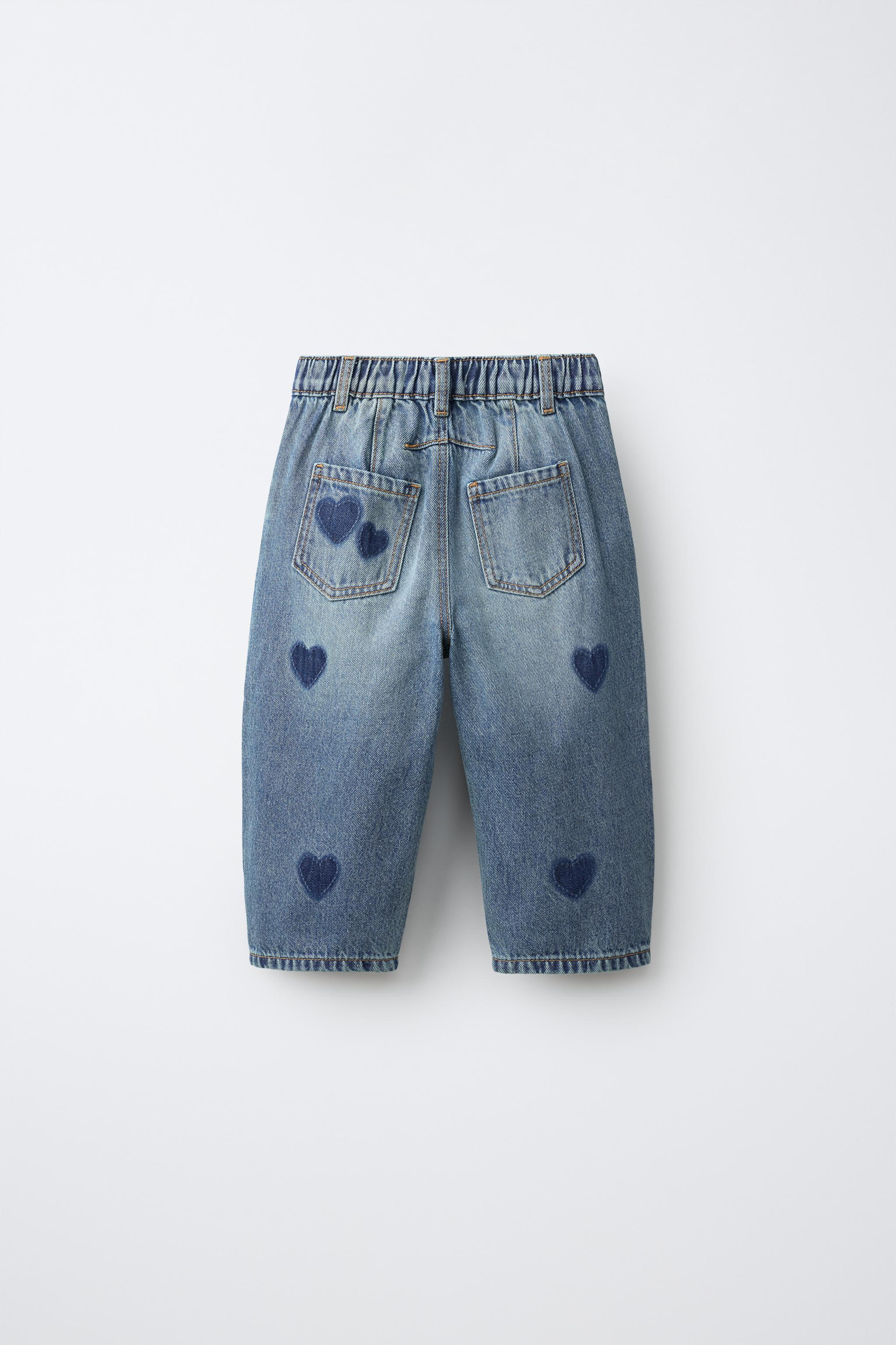 HEART PRINT BARREL JEANS