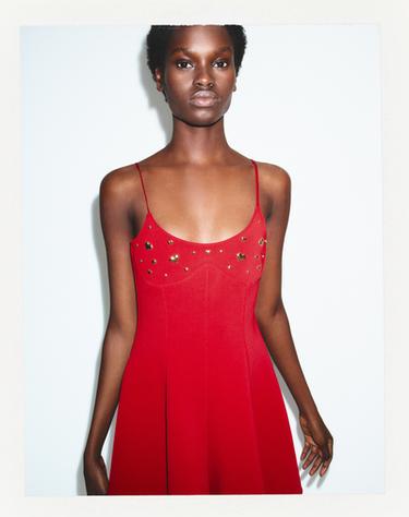 VESTIDO STRETCH CORAZONES - Rojo de Zara