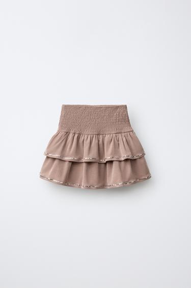 SEQUINNED RUFFLE SKORT - Light brown by Zara
