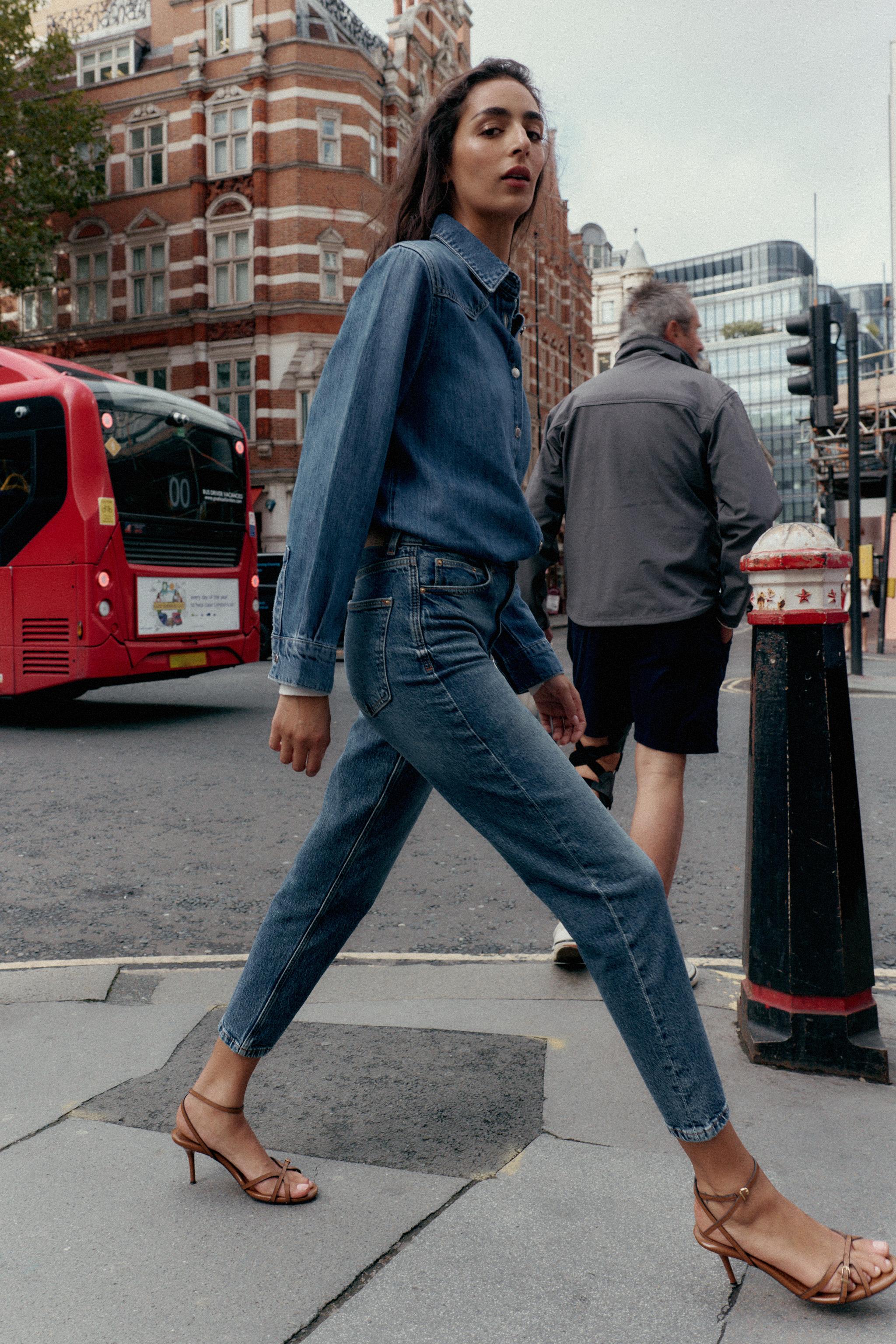 Z1975 FLOWY DENIM SHIRT - Mid-blue | ZARA United States