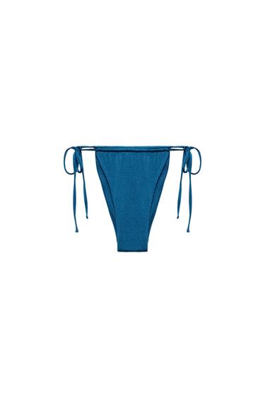 Zaras ENFÄRGAD BIKINITROSA MED KORTA BEN - Blå