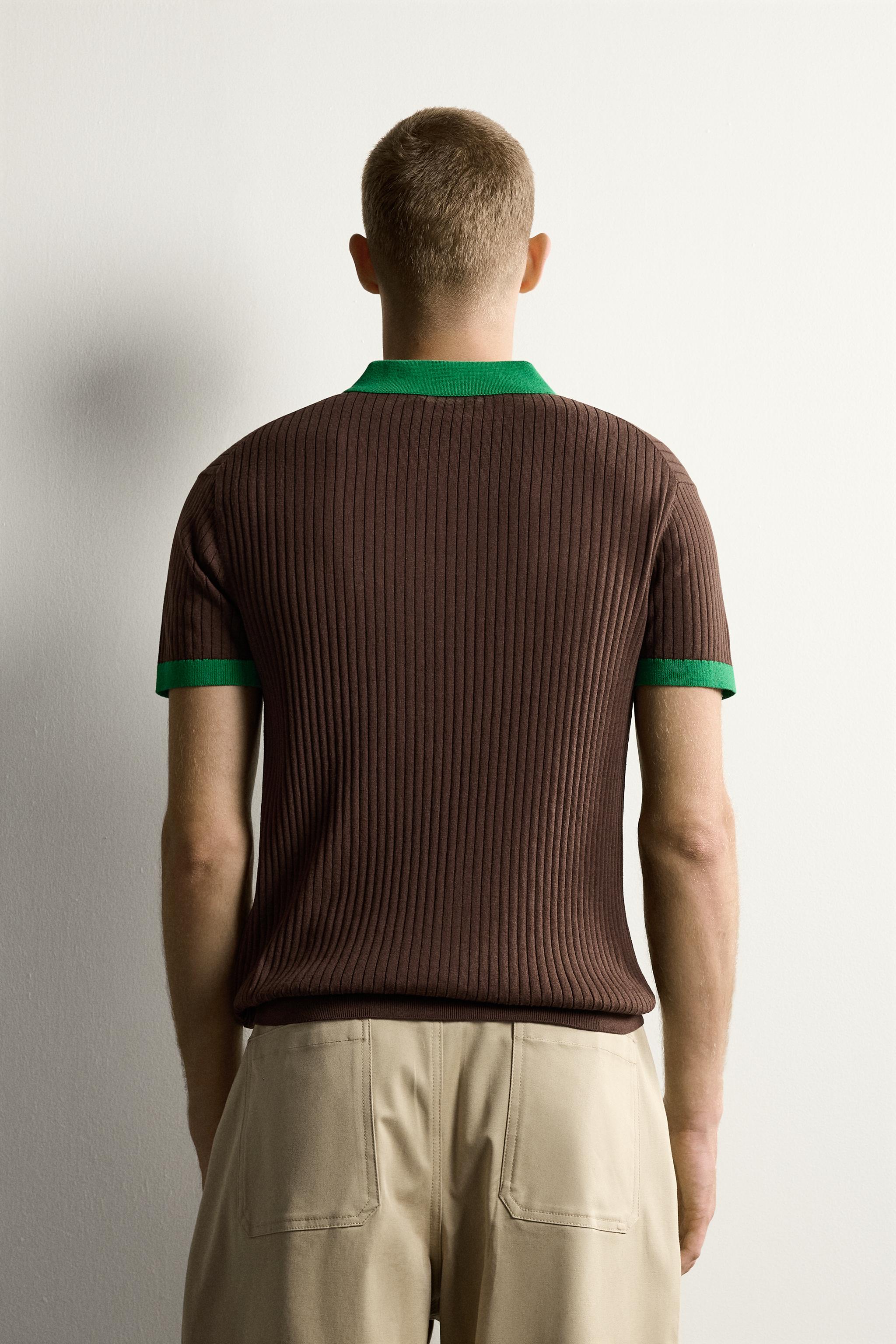 Мужские рубашки Zara COLOR BLOCK ZIP KNIT POLO SHIRT — фото 3