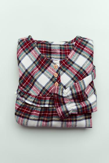 Zara 6-14 YEARS/ FLANNEL CHECKERED NIGHTGOWN - White