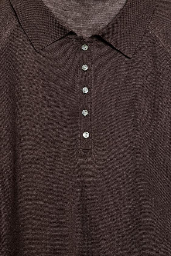 PLAIN KNIT POLO - Brown by Zara - Image 7